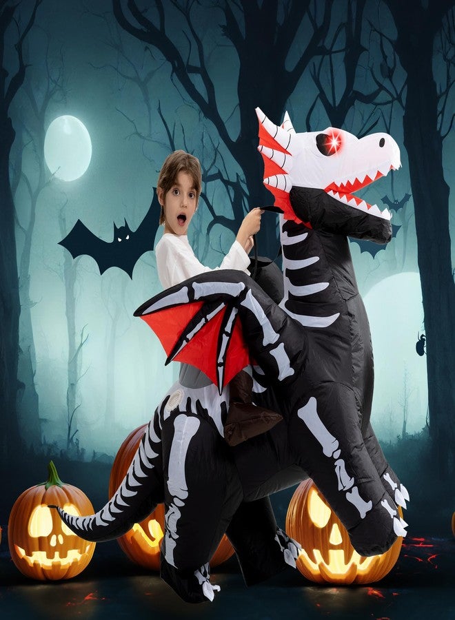 One Casa Inflatable Costume Kids,Blow Up LED Light Eyes Skeleton Dragon Suit,Ride On Halloween Costumes for Boys Girls (7-10YRS) - Image 4